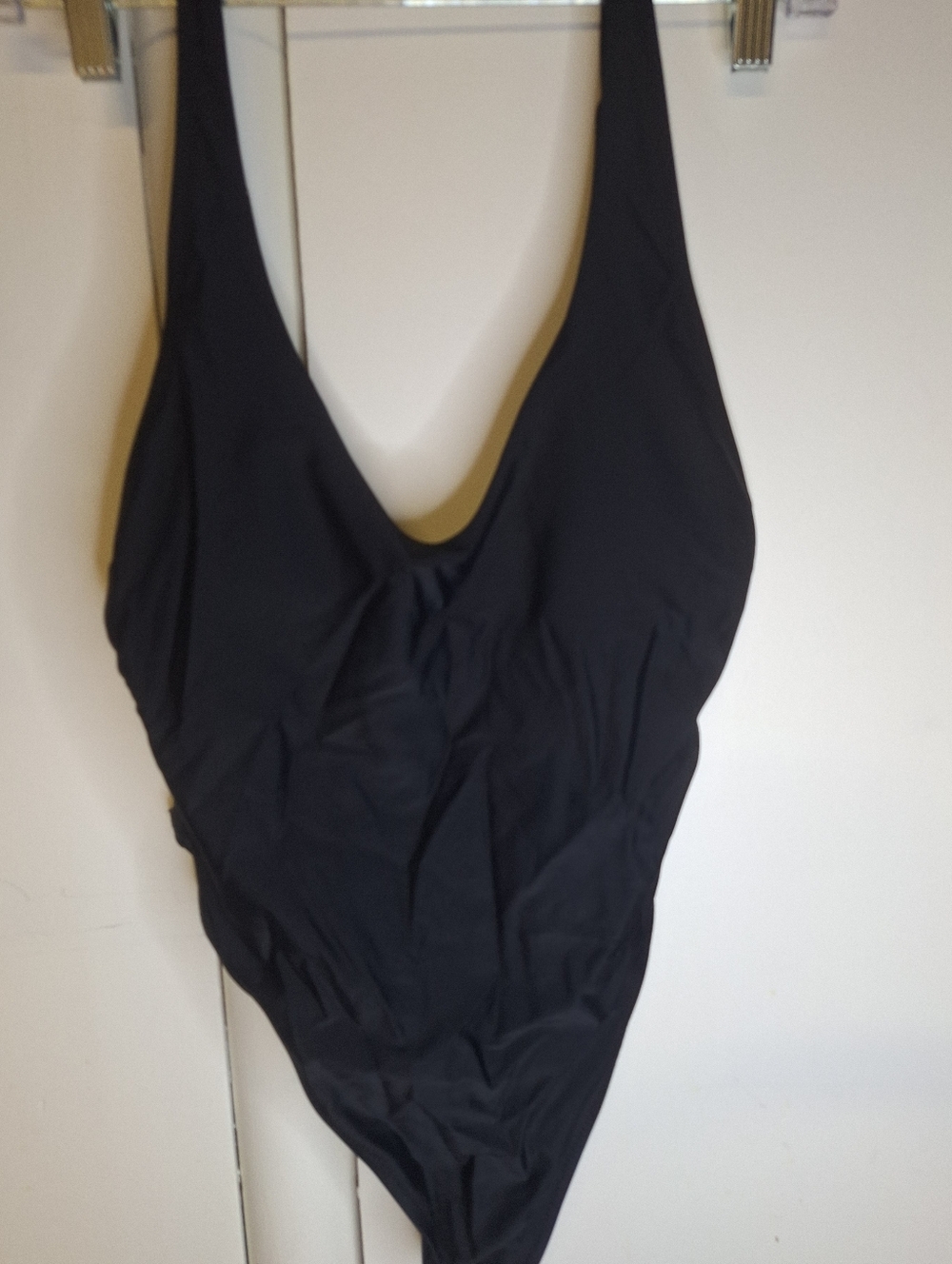 RELLECIGA Black Scoop Thong One-Piece Swimsuit Size Large